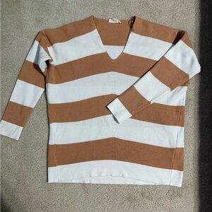 Reborn White and Tan V-Neck Sweater